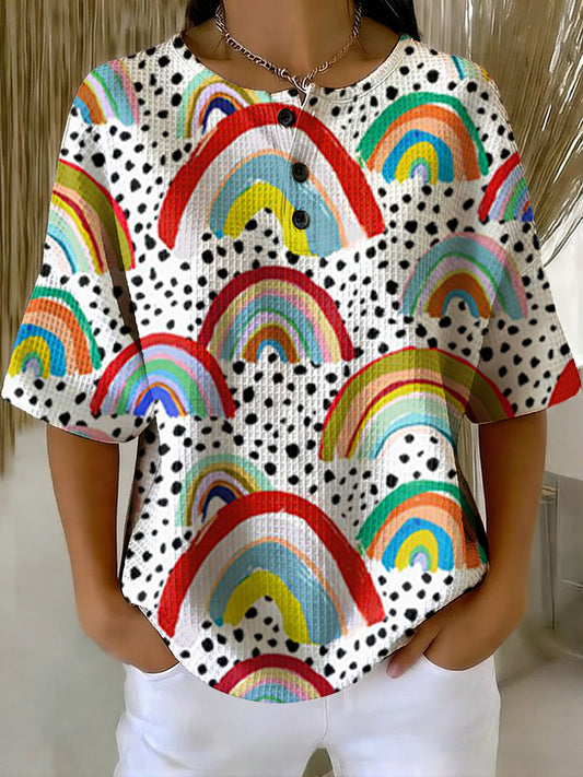 Women's Vintage  Pattern Printed Casual Cotton Waffle Knit Sweatshirt