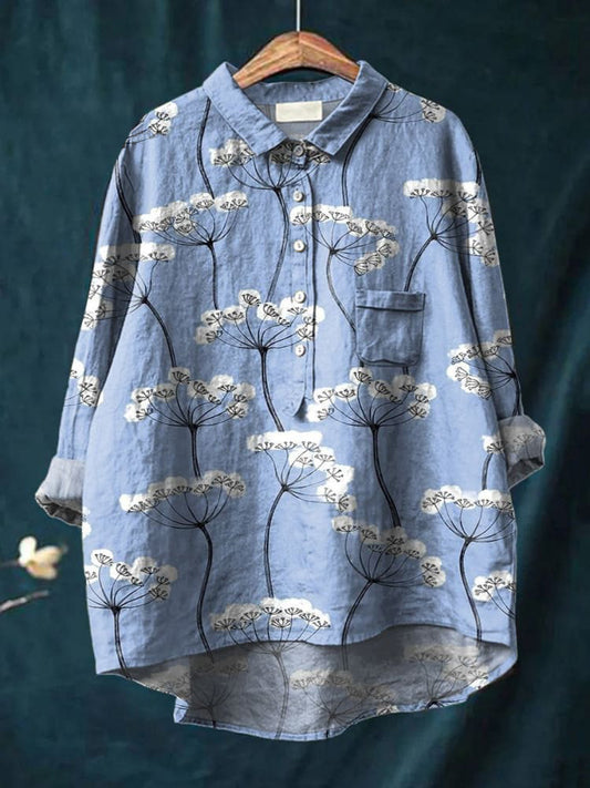 Babysbreath Pattern Casual Cotton And Linen Shirt