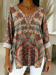 Women's Retro Gradient Ethnic Art Patterns Casual Washed Denim  Top