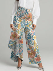 Women's Vintage Flower Print High-waisted Relaxed Fit Wide-leg Jeans With A Stylish Design.