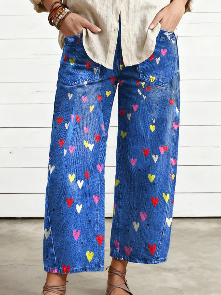 Women's Valentine's Day Heart Art Print Casual  Trousers With Pockets