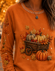 Casual Maple Leaf Crew Neck Long Sleeve T-shirt