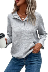 Light Grey Textured Buttoned Sweatshirt
