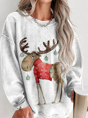 Women's Merry Christmas Cute Animal Classic Elk Snowflakes Casual Print Sweatshirt