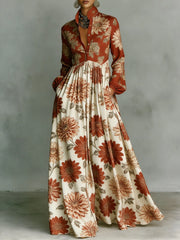 Women's Retro Floral Art Elegant Romantic Casual Vacation Maxi Dress