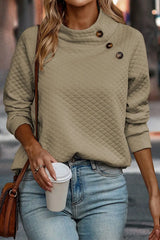 Apricot Quilted Stand Neck Sweatshirt