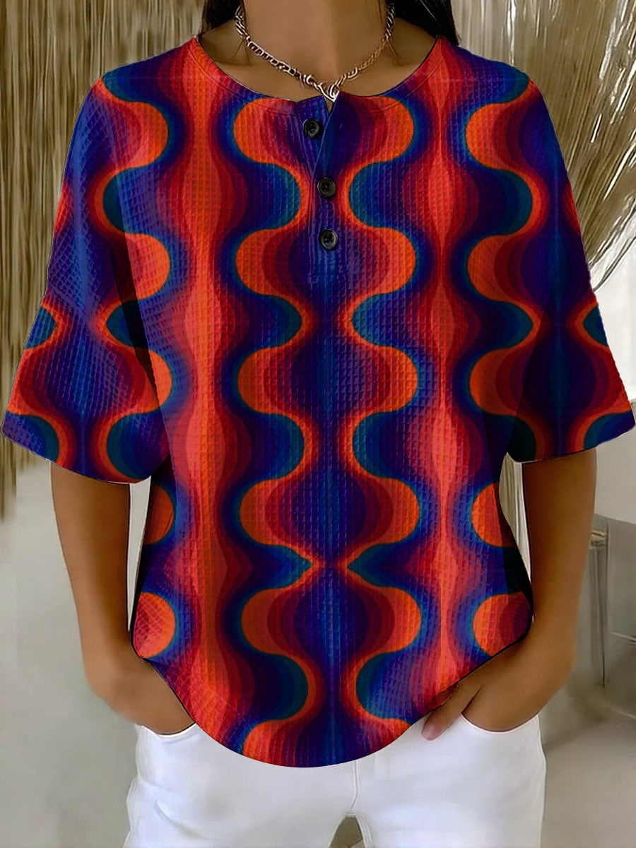 Women's Vintage Hippie Pattern Printed Casual Cotton Waffle Knit Sweatshirt