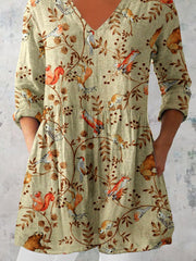 Women's Elegant Floral Pattern  V neck Top
