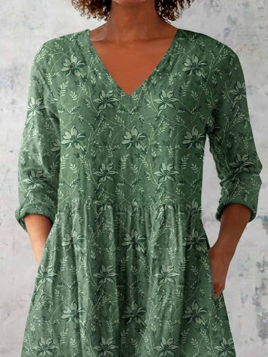 Women's Elegant Floral Pattern V Neck  Top