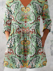 Women's Classic Retro V Neck Floral Pattern   Top