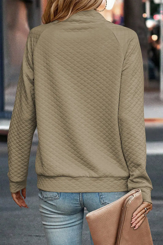Apricot Quilted Stand Neck Sweatshirt