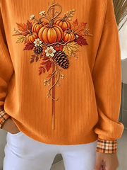 Casual Plaid Crew Neck Long Sleeve Sweatshirt