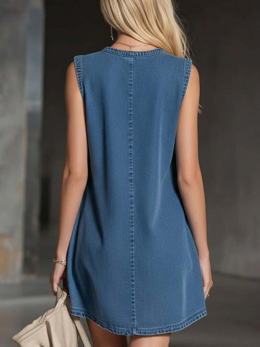 Women's V-neck Sleeveless Casual Loose Denim Dress