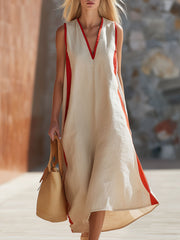 Women's V-neck Sleeveless Casual Loose Cotton-linen Dress