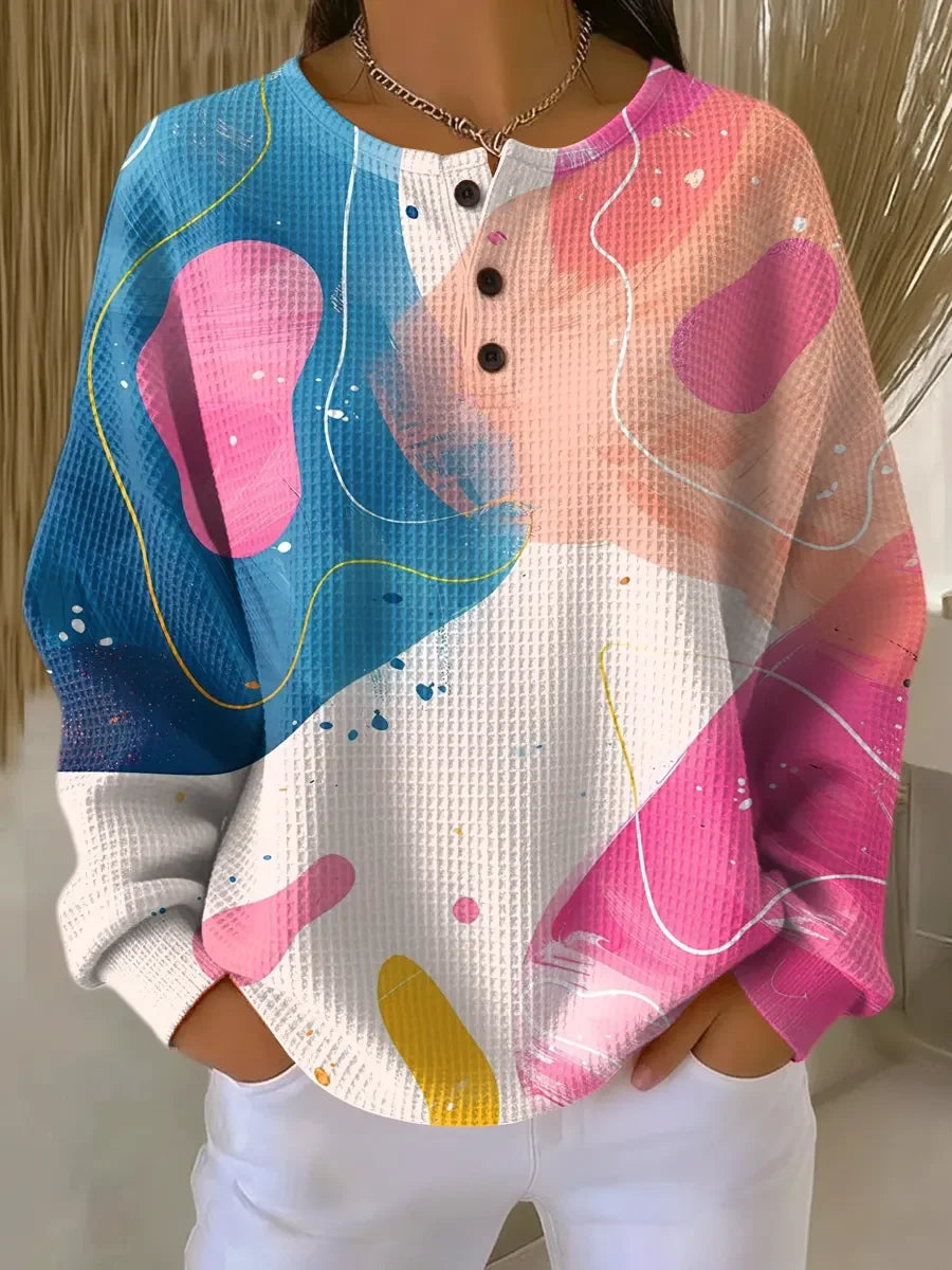 Women's Abstract Pattern Art Print Casual Waffle Sweatshirt