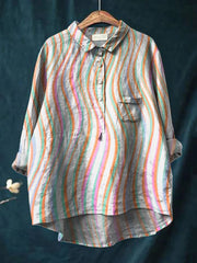 Women's Line Art Print Casual Cotton And Linen Shirt