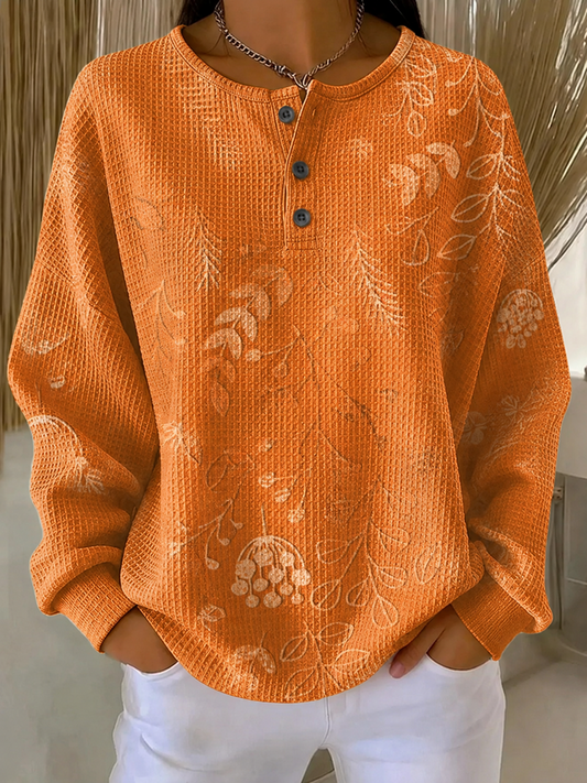 Casual Floral Crew Neck Long Sleeve Sweatshirt