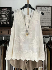 Vintage Plain Lace Floral Sleeveless Casual Vest Top