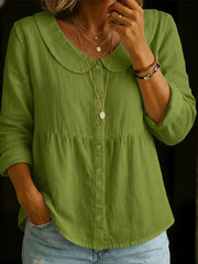 Solid Color Peter Pan Collar Long Sleeve Casual Shirt