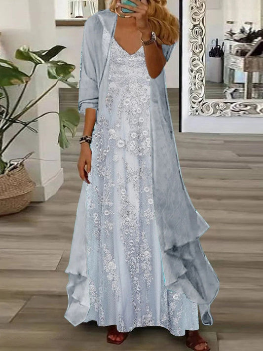 Long Sleeve V-Neck Floral Maxi Dress
