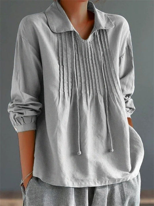 Floral Print Notched Long Sleeve Loose Blouse