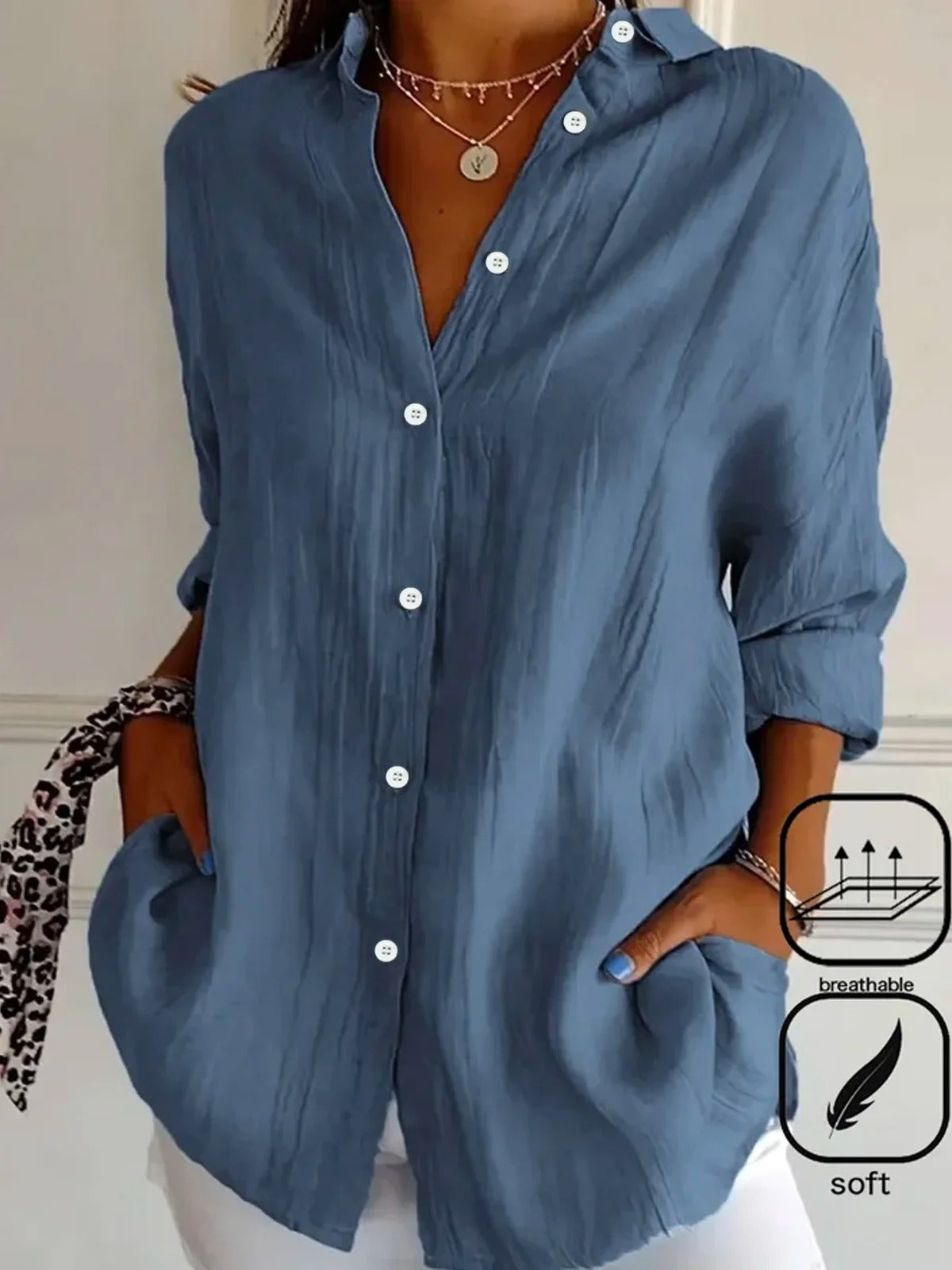 Solid Color Shirt Collar Loose Sleeves Casual T-shirt