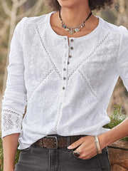 Elegant Cotton Lace Crew Neck Shirt