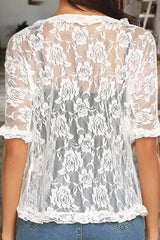 Floral Lace Half Sleeves Casual Shawl