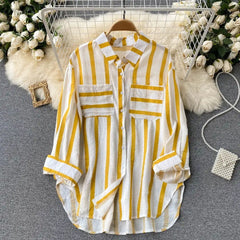 Vertical striped multicolor shirt jacket