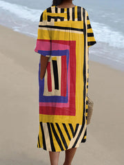 Abstract Painterly V-neck Resort Dress