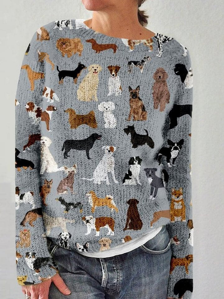 Women's Fun Dog Print Cozy Knitted Sweater