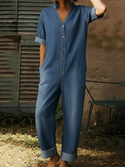Women's Casual Denim Wide-leg Jumpsuit