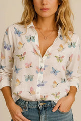 Casual Butterfly Printed Buttoned Shirt