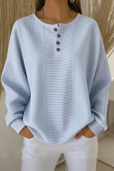 Casual Striped Printing Loose Cozy Waffle Sweatshirt