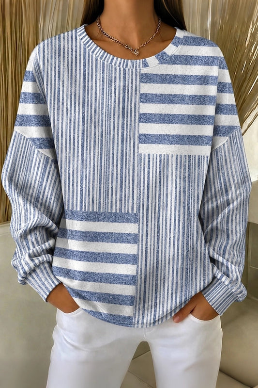 Casual Crew Neck Abstract Stripes Sweatshirt
