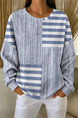 Casual Crew Neck Abstract Stripes Sweatshirt