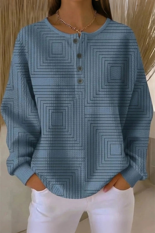 Casual Henley Collar Geometric Sweatshirt