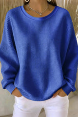 Women's  Casual Plain Crew Neck Waffle Sweatshirt