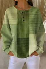 Women's Casual Crew Neck Abstract Printing Waffle Sweatshirt