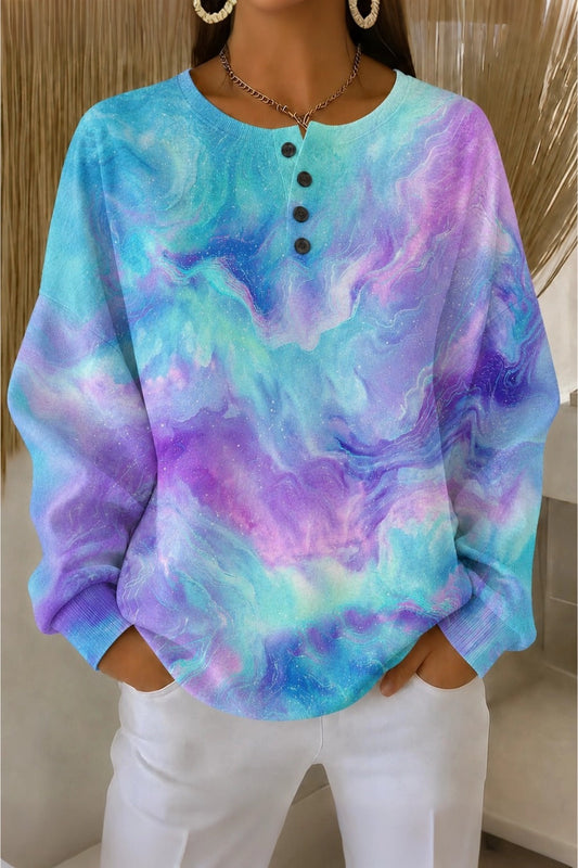 Casual Henley Collar Ombre Sweatshirt