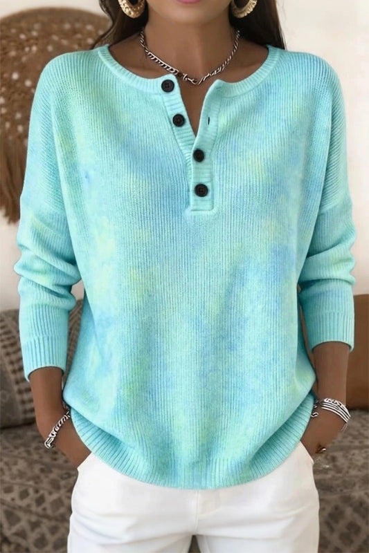 Casual Ombre Henley Collar Long Sleeve Sweater