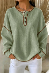 Women Casual Color Block Henley Collar Long Sleeve Sweatshirt