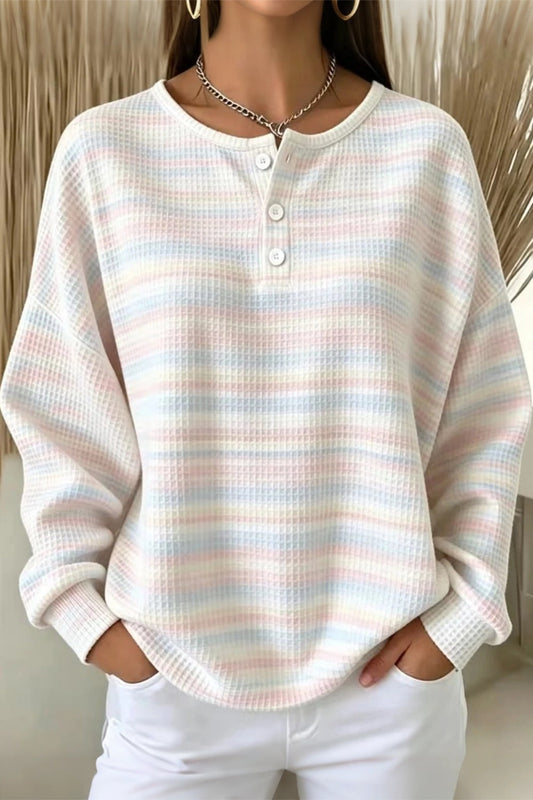 Women Casual Striped Crew Neck Long Sleeve Sweatshirt
