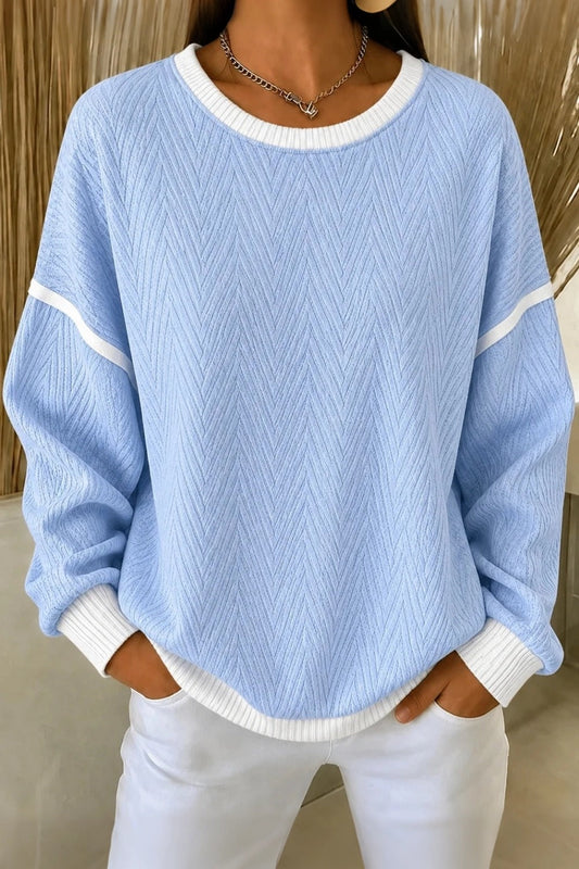 Women Casual Geometric Crew Neck Long Sleeve Blue Sweatshirt