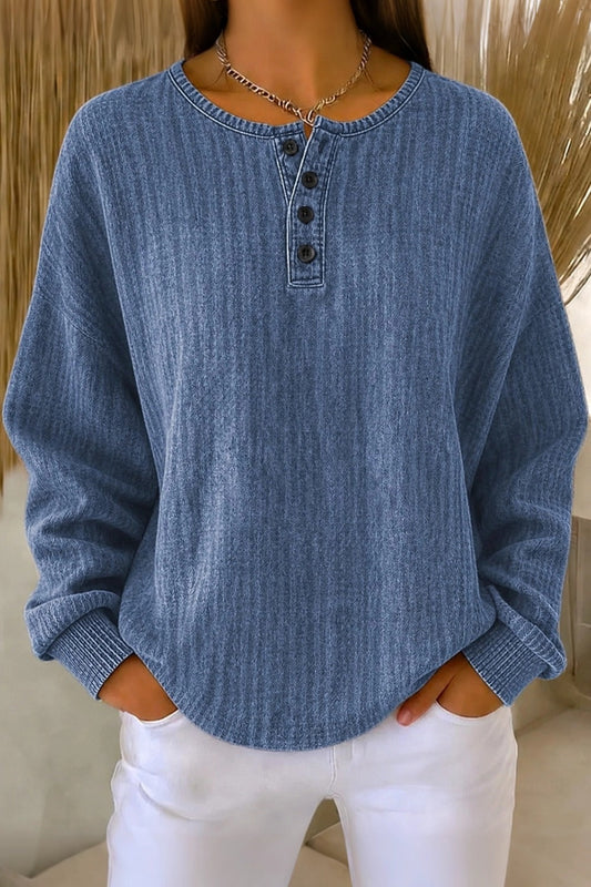 Women Casual Plain Henley Collar Long Sleeve Sweatshirt