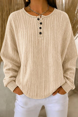 Women Casual Plain Henley Collar Long Sleeve Sweatshirt