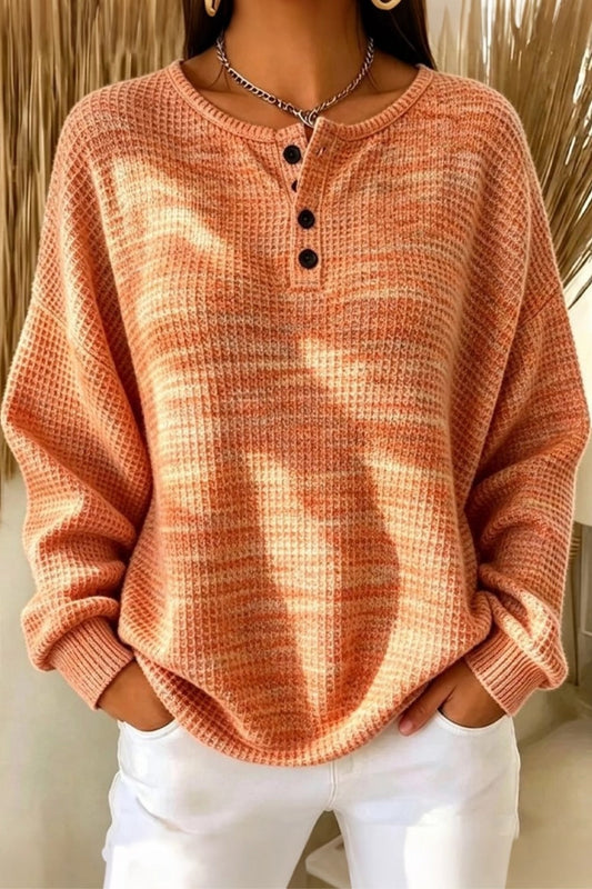 Women Casual Striped Henley Collar Long Sleeve Sweatshirt