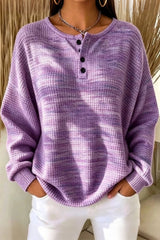 Women Casual Striped Henley Collar Long Sleeve Sweatshirt