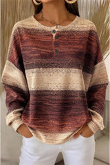 Women Casual Geometric Henley Collar Long Sleeve Sweatshirt