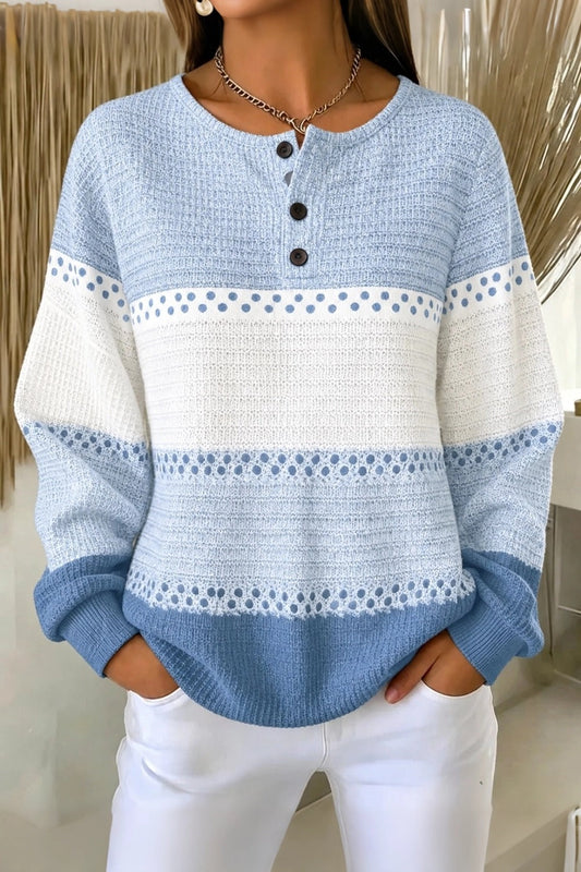 Women Casual Color Block Henley Collar Long Sleeve Sweatshirt